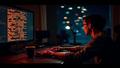 A frustrated player stares at a glowing Wordle grid as coffee cools, keyboard glow reflecting endless retries.