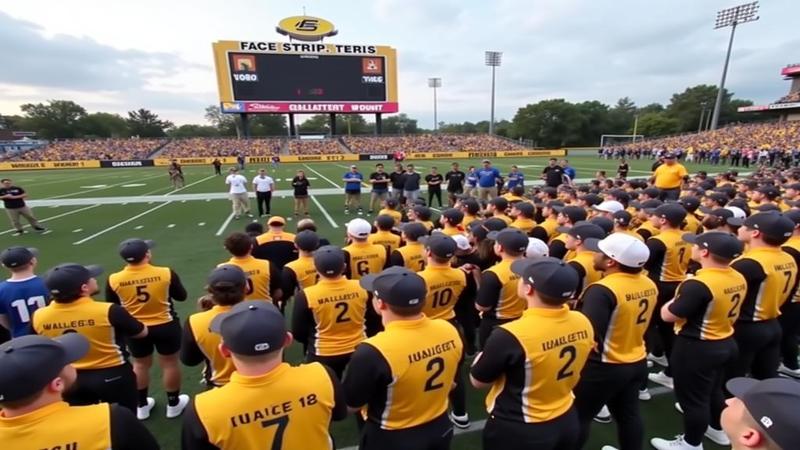 Yellow Jackets celebrate a late stop as a sea of black-and-gold stares at a scoreboard like it owes them rent.