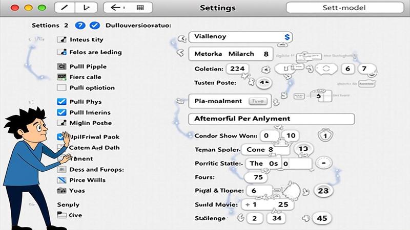A frazzled user navigates a settings menu crowded with permission toggles and pop-up prompts.