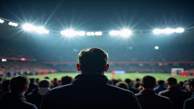 Stadium lights glare on a tense crowd as a coach contemplates the next rally amid controversy.