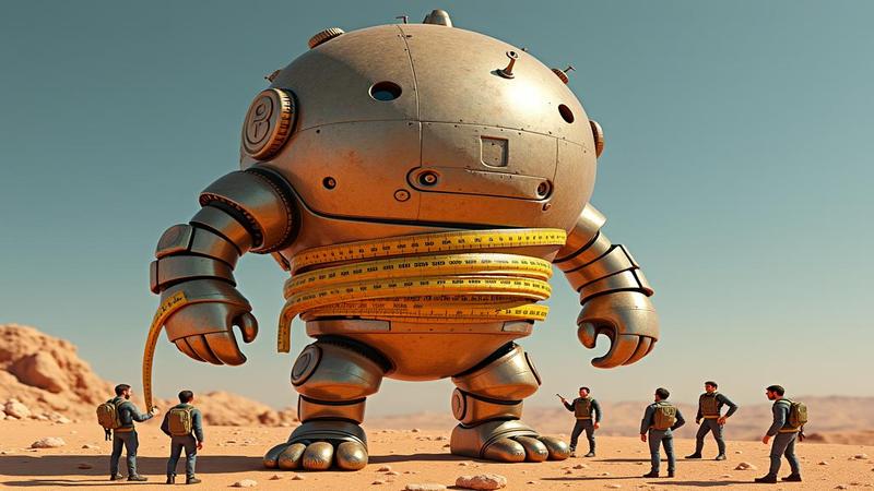 Artist’s impression of 3I/ATLAS wearing a measuring tape like a championship belt while tiny scientists argue under it.