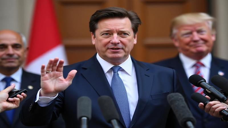 Prime minister framed by microphones, reaching out, while a courtesy wave takes an unscheduled detour.