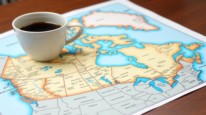 A map of Canada and the U.S. sits beside a coffee cup, body language signaling 'productive' diplomacy.
