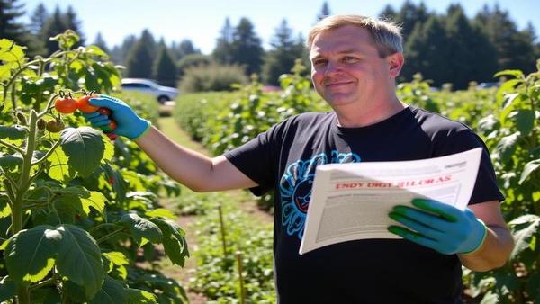 Port Orchard resident waters tomatoes, reading a lab report titled 'Your Brain, 1999,' while looking annoyingly coherent. Sunlight, gardening gloves, and a faint smirk at destiny’s missed appointment.