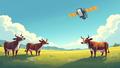 A smartphone raising signal bars while a satellite swoops overhead, cows in a pasture squinting at the sudden Wi‑Fi in the sky.