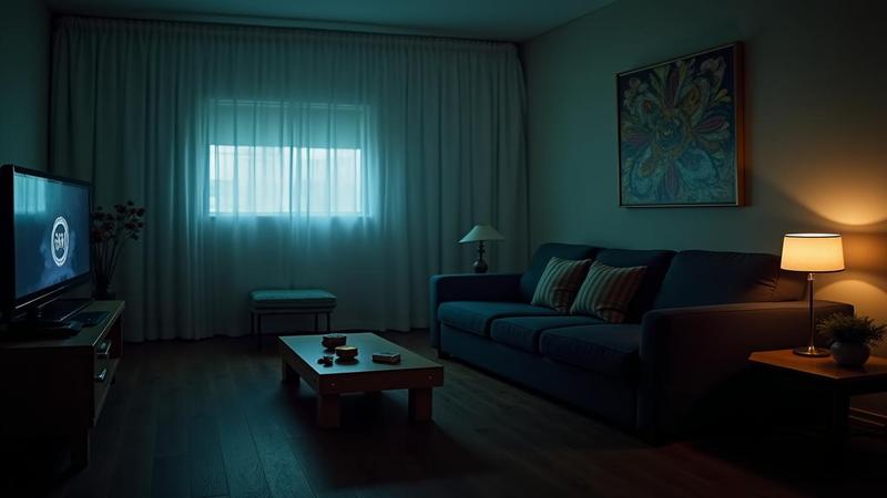A dim living room with a spinning buffering wheel as the hostage thriller teeters on the edge of a snack break.