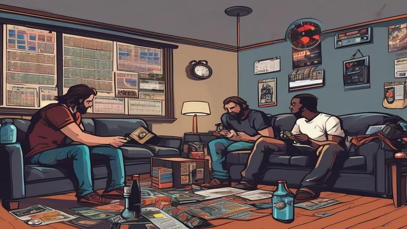 Gamers in a living room with wall calendars, world clocks, and energy drinks, debating the ethics of midnight in three hemispheres.