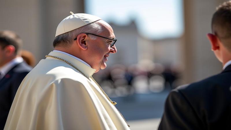 Pope pauses at the Vatican gates, balancing a rosary and a global peace schedule.