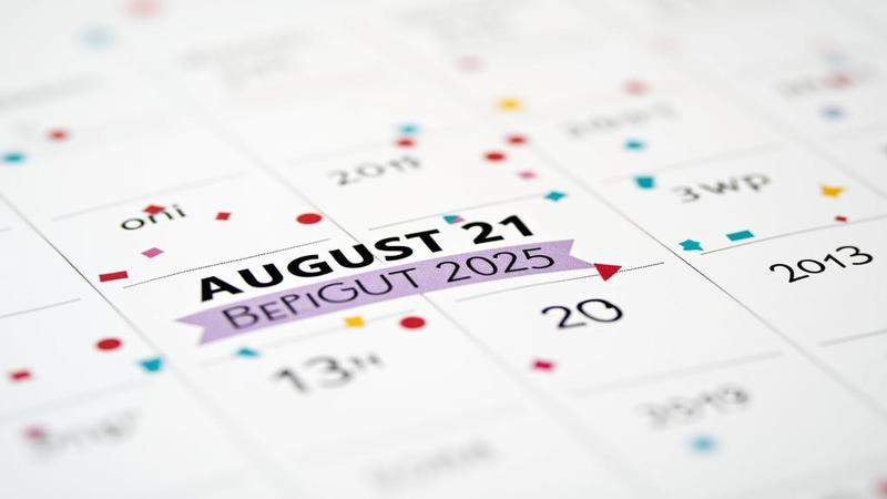 Close-up of a calendar page marked August 21, 2025 with a Wordle banner and celebratory confetti.