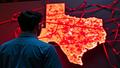 A CDC epidemiologist staring at a Texas map lit with red blotches, tangled in literal red tape.