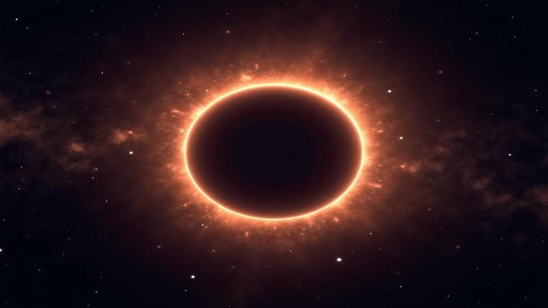 A glowing ring around darkness at the galactic center with cheeky AI overlay notes and arrows.