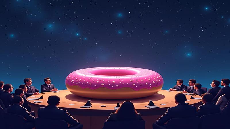 conference podium with astronomers presenting a graph that looks suspiciously like a donut.