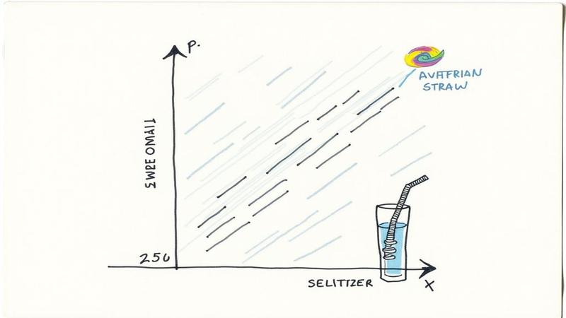 Graph lines wobble, annotations scream ‘hiccup,’ and a tiny universe doodle drinks seltzer through a spiral straw.