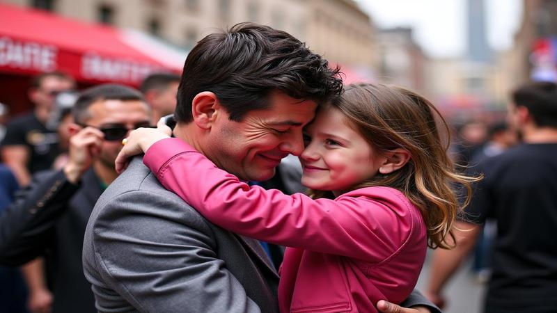 Charlie Sheen and daughter Sami mid-hug, with a confetti cannon labeled 'Responsibility' stuck in neutral.
