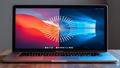 A MacBook running macOS and Windows side by side, sweating, as a virtual fan icon spins heroically.