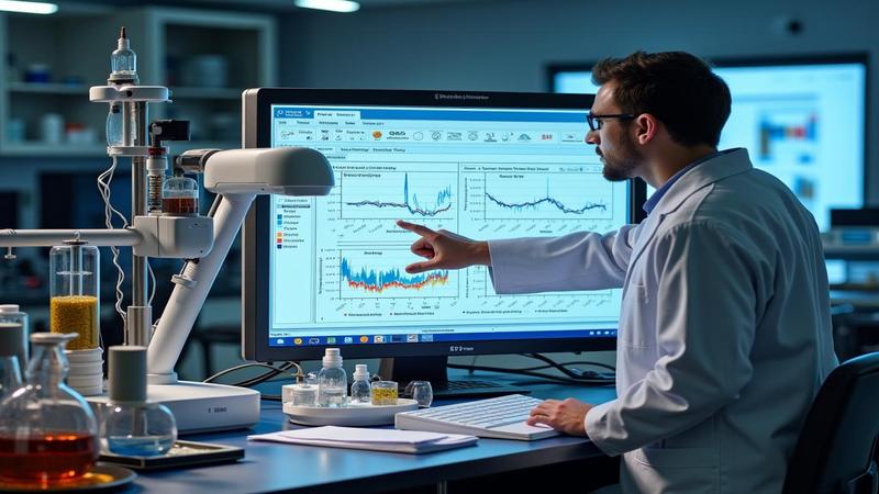 A lab bench with cryogenic instruments and charts labeled “Makemake,” as scientists point at a suspicious methane spike with forced professionalism.