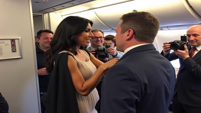 Paparazzi flash as Kardashian adjusts a mysterious garment aboard the plane.