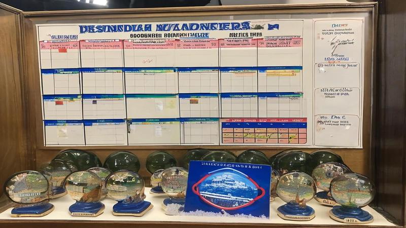 A Moscow souvenir stand selling miniature hotlines and snow globes labeled 'Postponed Talks,' next to a calendar with every day circled.