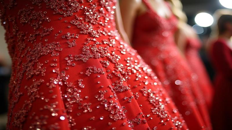 Close-up of sparkling mesh fabric catching camera flashes, PR hands frantically offering shawls while guests perform polite double-takes with couture-level discipline.