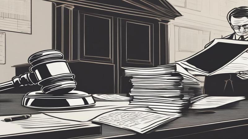 A leaker on a phone under a looming gavel-shaped shadow, AirTags orbiting like satellites, paperwork stacked, notification bubbles floating.