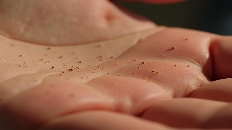 Close-up reveals specks of dust along the palm, a reminder space loves texture.