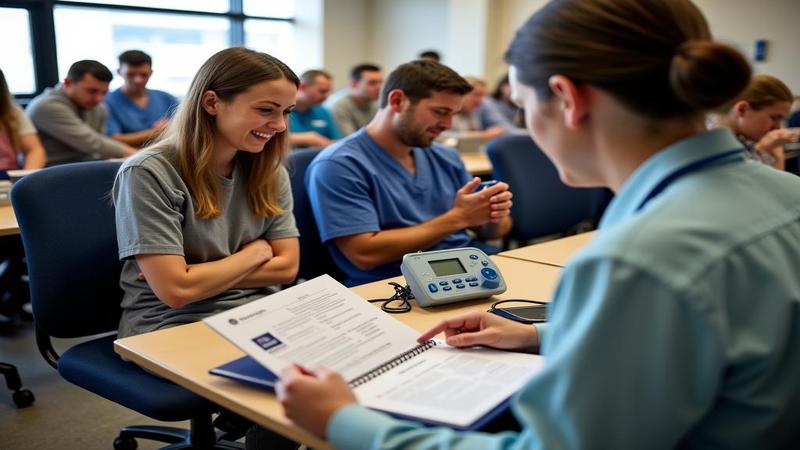 A waiting room filled with patients holding ACME-branded injuries, triage nurse checking a laugh track meter beside an evidence binder titled 'Randomized Controlled Oofs'.