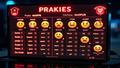 a chaotic draft board glowing with absurd point projections and goofy emojis.