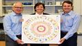 Planetary scientists pose with a diagram that suspiciously resembles a pastry chart.