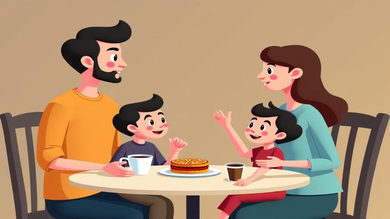 A family debates how to spend the windfall over coffee and pie.