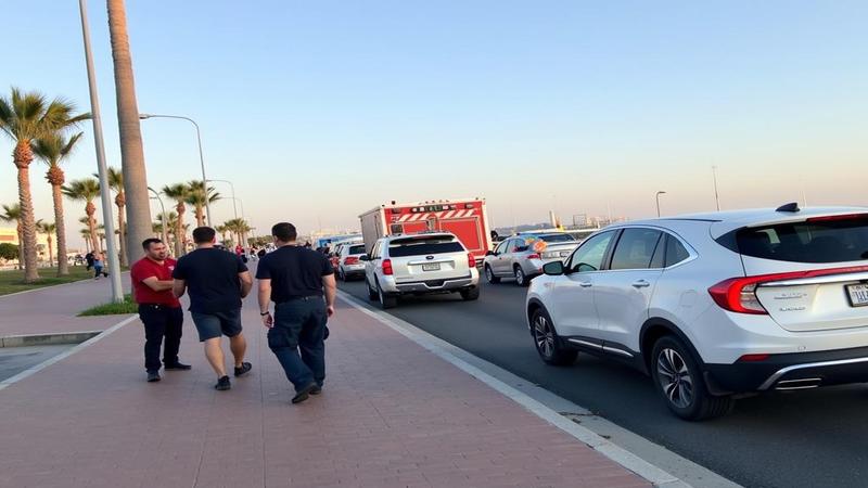 First responders and civilians take cover along Eilat’s waterfront as sirens wail, palm trees lean, and a clear sky pretends it had no idea.