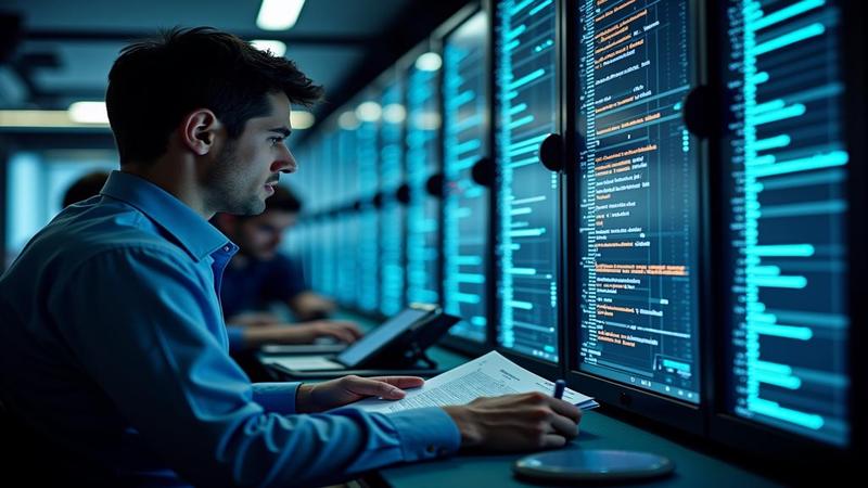 IT staff clutch manuals titled Retry, Reboot, Repeat while monitoring a sea of spinning progress bars.