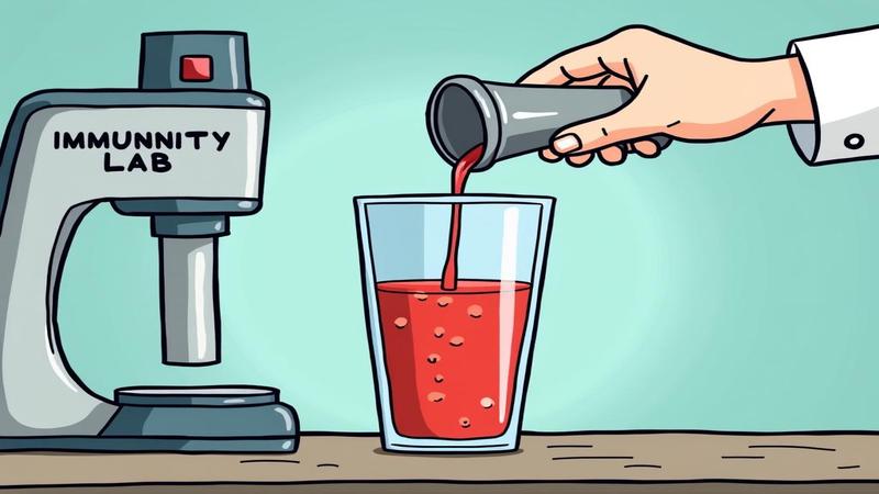 Close-up of a lab-safety cartoon labeled 'Immunity Lab' with a cocktail shaker.