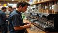Shawn Hatosy on set, counting coins between takes near a chipped coffee machine.