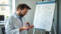 A frazzled researcher holds a bottle labeled 'Brain Boost' as a nearby whiteboard mocks him with cryptic formulas.